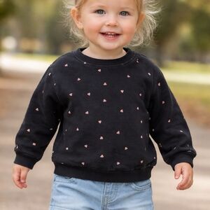 H&M Toddler Girl Sweatshirt 2T | Black Pullover with Pink Hearts | Cozy Casual